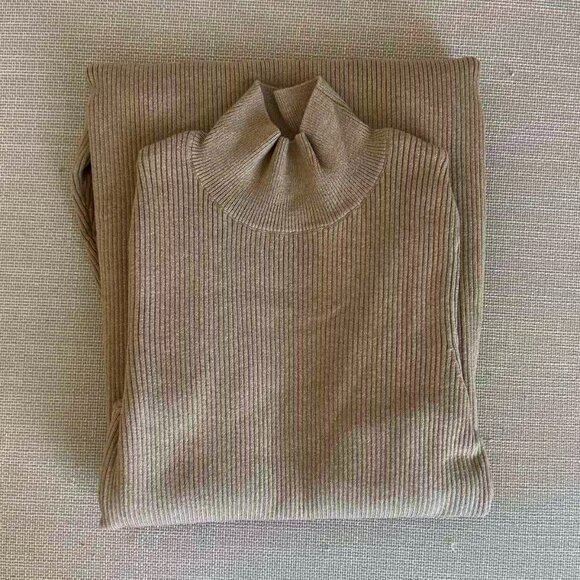 Sezane Hillary Midi Dress XSmall Camel Knit French Merino Wool Elegant Classic - Picture 7 of 13